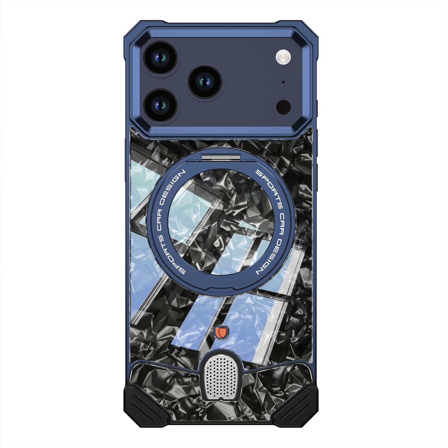 Armor King Hypercar MagSafe Pivot Ring Stand Elastic Buckle Metal+Marble Texture Back Case Cover