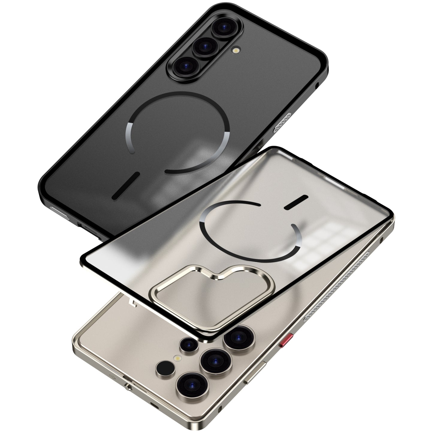 Armor King MagSafe Elastic Buckle Heat Dissipation Metal Bumper Frosted Acrylic Back Case Cover