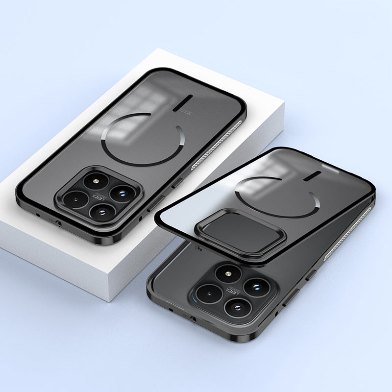 Armor King MagSafe Elastic Buckle Heat Dissipation Metal Bumper Frosted Acrylic Back Case Cover