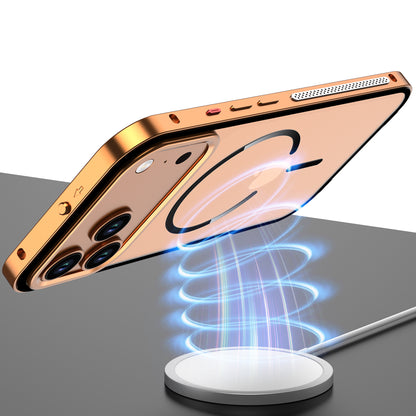 Armor King MagSafe Elastic Buckle Heat Dissipation Metal Bumper Frosted Acrylic Back Case Cover