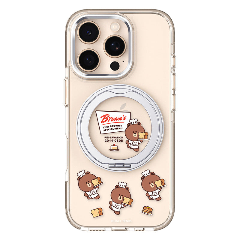 Line Friends MagSafe Pivot Ring Stand Shockproof Transparent Case Cover