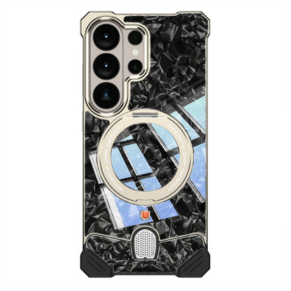 Armor King Hypercar MagSafe Pivot Ring Stand Elastic Buckle Metal+Marble Texture Back Case Cover