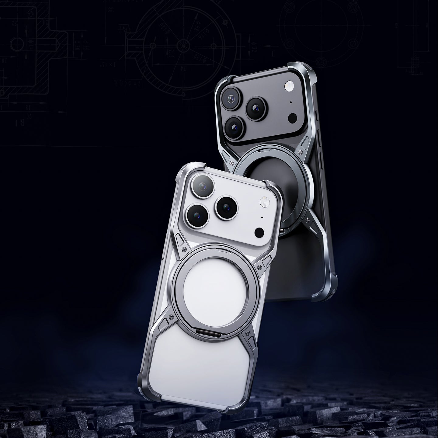 Armor King Alien X Frame MagSafe Pivot Ring Stand Air Cushion Metal Case Cover