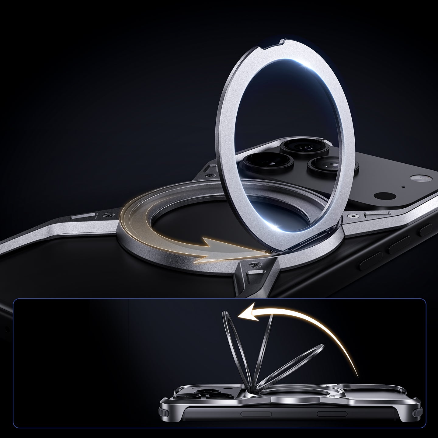 Armor King Alien X Frame MagSafe Pivot Ring Stand Air Cushion Metal Case Cover