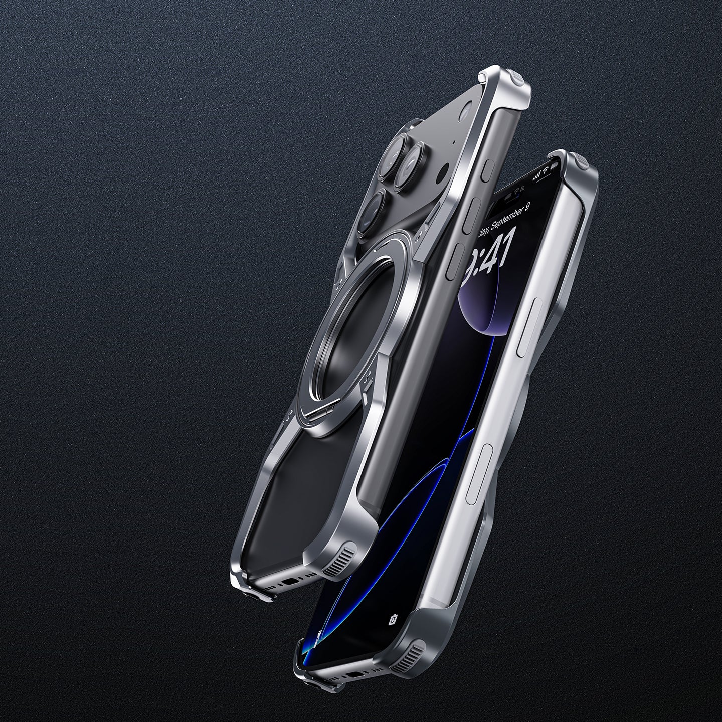 Armor King Alien X Frame MagSafe Pivot Ring Stand Air Cushion Metal Case Cover