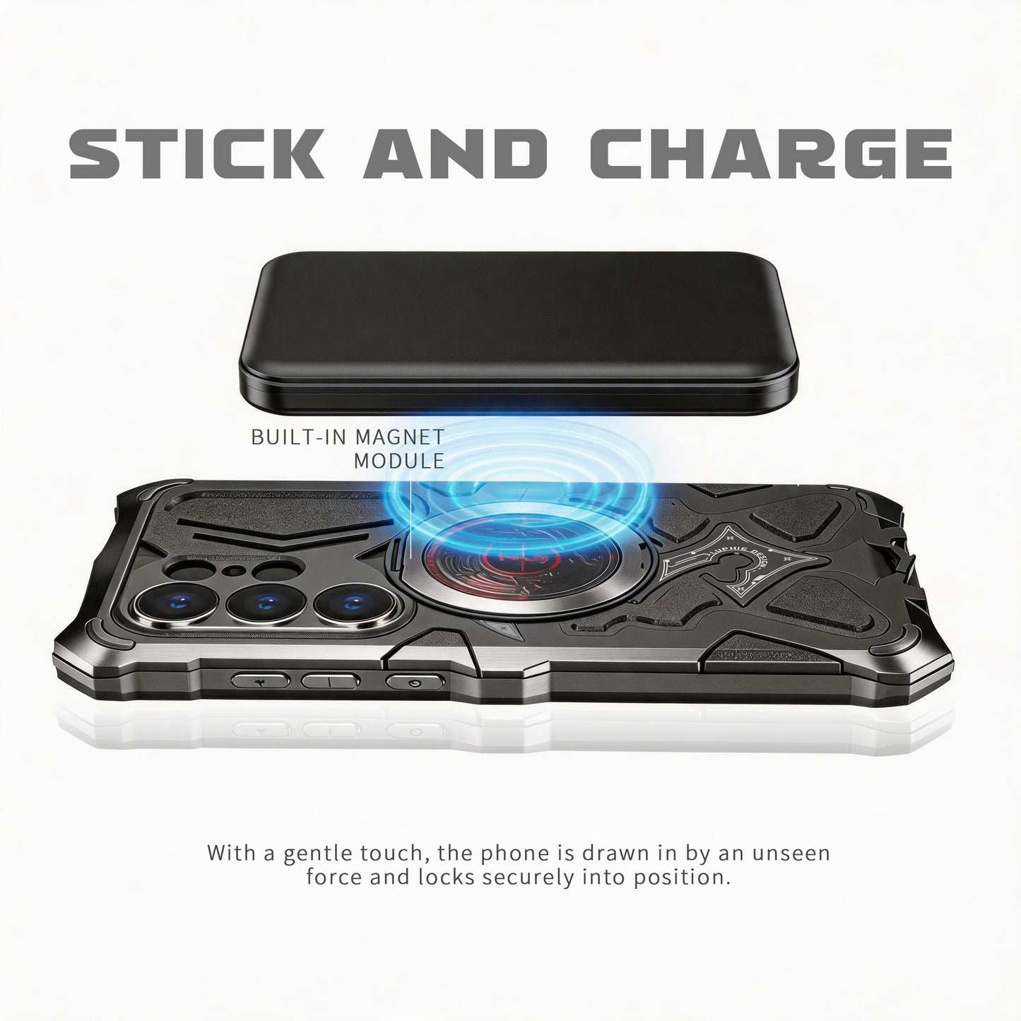 Luphie TS Water-resistant Shockproof Heavy Duty Mecha Metal Case Cover with MagSafe Pivot Ring Stand