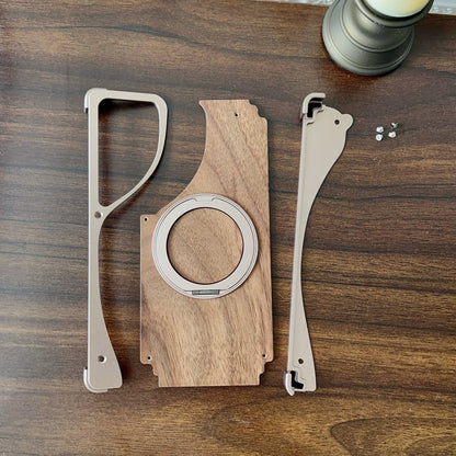 Armor King Stoat Bezel-less MagSafe Pivot Ring Stand Walnut Wood Metal Case Cover