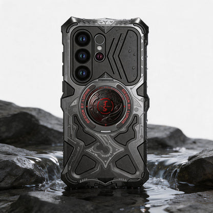 Luphie TS Water-resistant Shockproof Heavy Duty Mecha Metal Case Cover with MagSafe Pivot Ring Stand