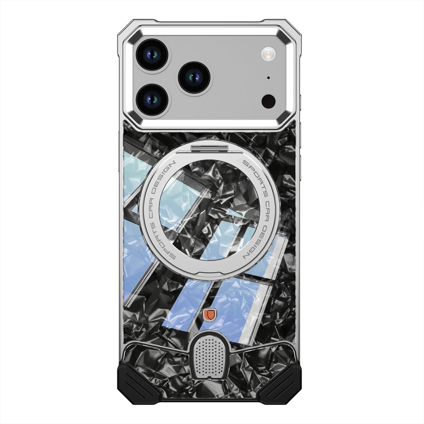 Armor King Hypercar MagSafe Pivot Ring Stand Elastic Buckle Metal+Marble Texture Back Case Cover