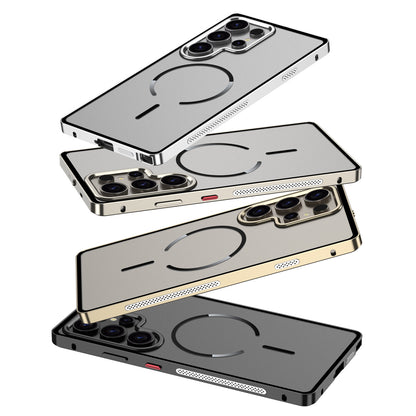 Armor King MagSafe Elastic Buckle Heat Dissipation Metal Bumper Frosted Acrylic Back Case Cover