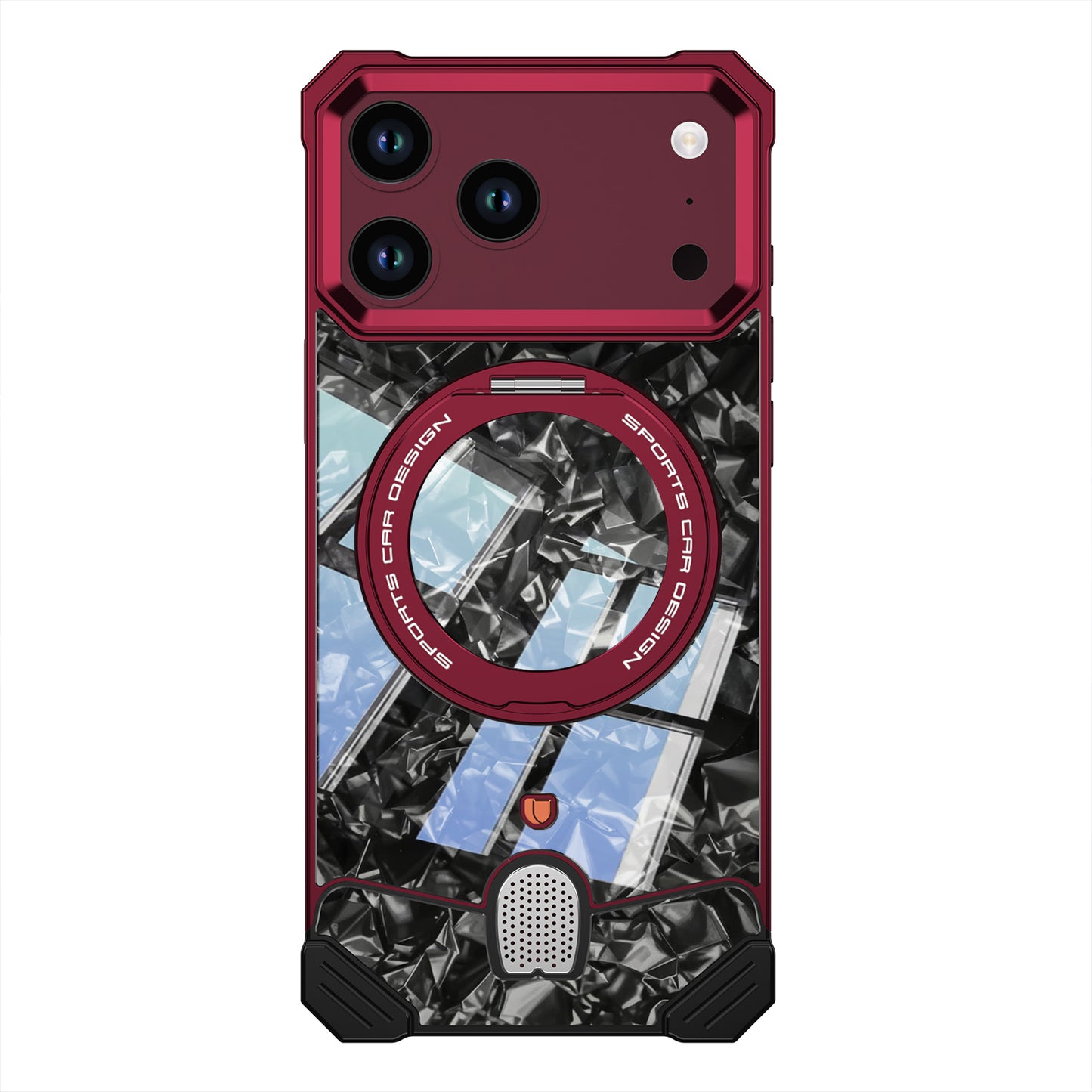 Armor King Hypercar MagSafe Pivot Ring Stand Elastic Buckle Metal+Marble Texture Back Case Cover