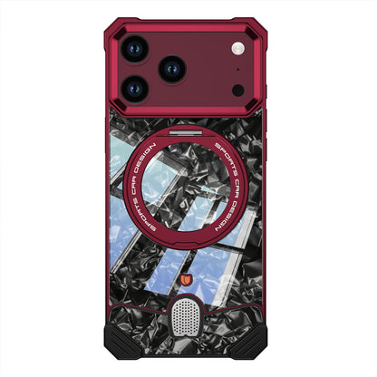 Armor King Hypercar MagSafe Pivot Ring Stand Elastic Buckle Metal+Marble Texture Back Case Cover