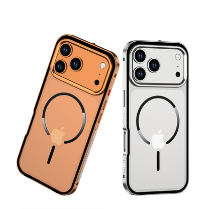 Armor King MagSafe Elastic Buckle Heat Dissipation Metal Bumper Frosted Acrylic Back Case Cover