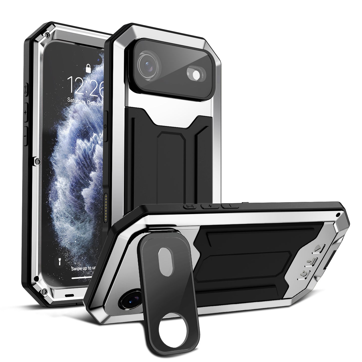 R-Just Kickstand Lens Protector IP54 Metal Outdoor Military Heavy Duty Case Cover