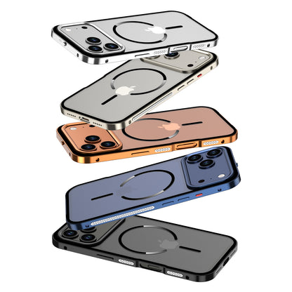 Armor King MagSafe Elastic Buckle Heat Dissipation Metal Bumper Frosted Acrylic Back Case Cover