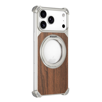 Armor King Yamu MagSafe Pivot Ring Stand Walnut Wood + Metal Case Cover
