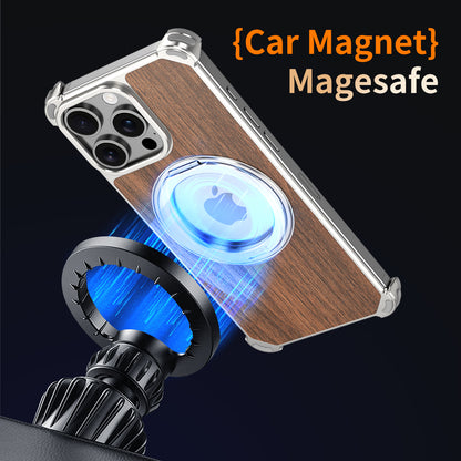 Armor King Yamu MagSafe Pivot Ring Stand Walnut Wood + Metal Case Cover