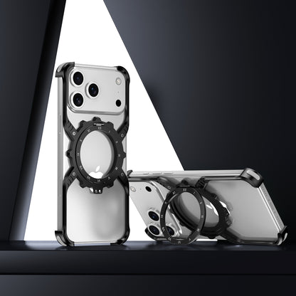 Armor King X Mechanical Gear MagSafe Pivot Ring Stand Air Cushion Luminous Metal Case Cover