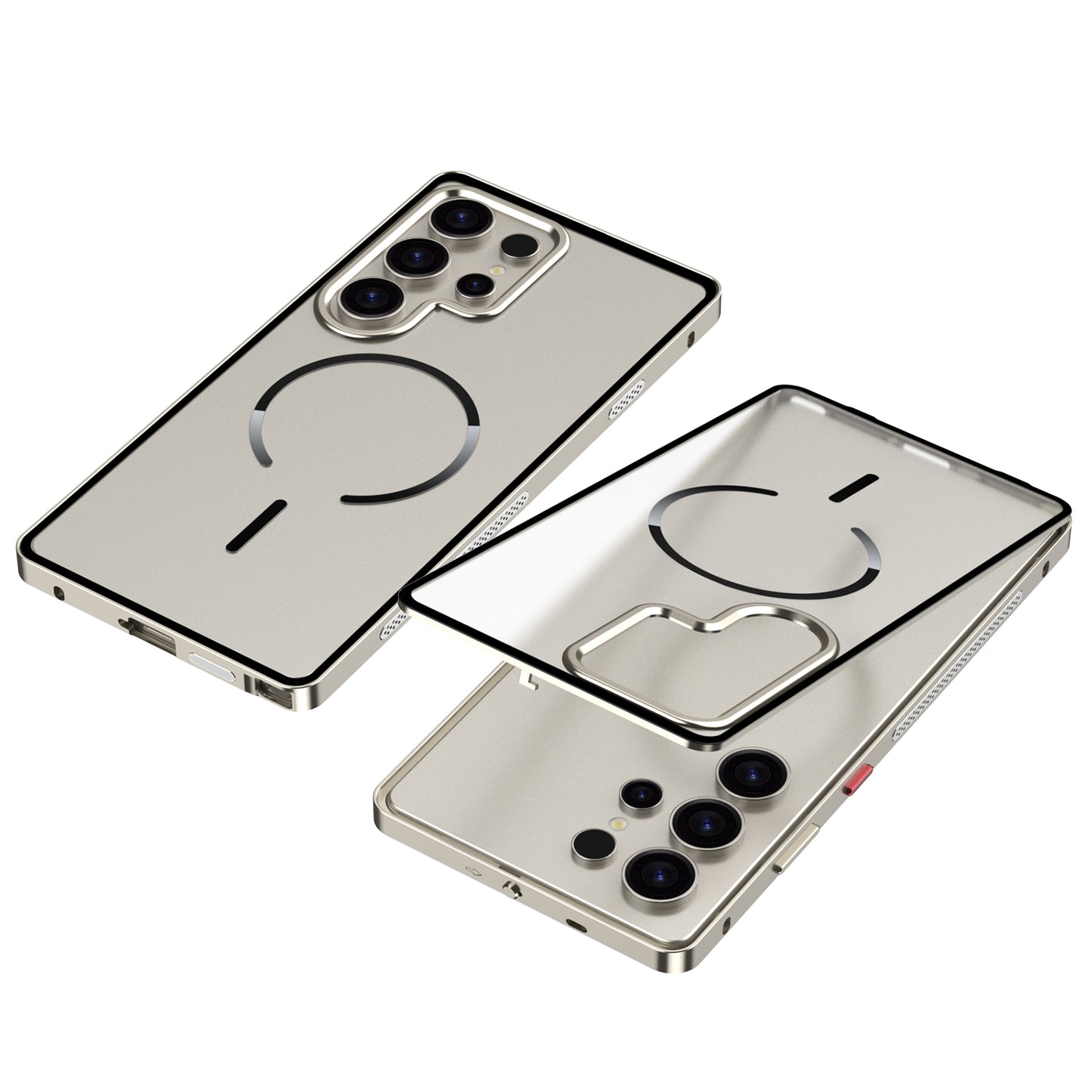 Armor King MagSafe Elastic Buckle Heat Dissipation Metal Bumper Frosted Acrylic Back Case Cover