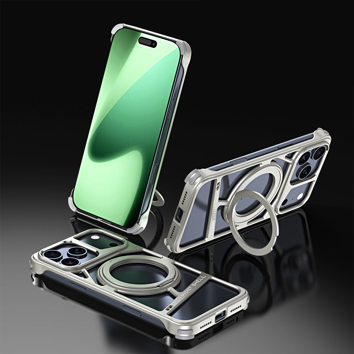 Armor King Top Gun MagSafe Pivot Ring Stand Air Cushion Metal Case Cover
