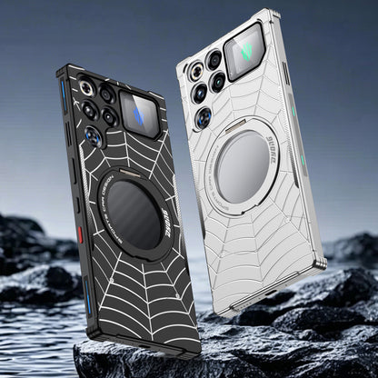 Armor King Spiderweb MagSafe Pivot Ring Stand Shockproof Frameless Metal Case Cover
