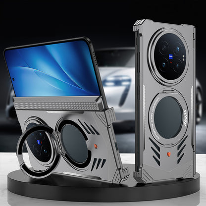 Armor King Supercar MagSafe Pivot Ring Stand Elastic Buckle Frameless Metal Case Cover