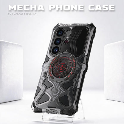 Luphie TS Water-resistant Shockproof Heavy Duty Mecha Metal Case Cover with MagSafe Pivot Ring Stand