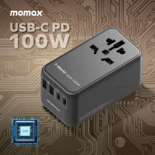 MOMAX 1-World PD 100W GaN 4-Port + AC Charger Universal Travel Adapter