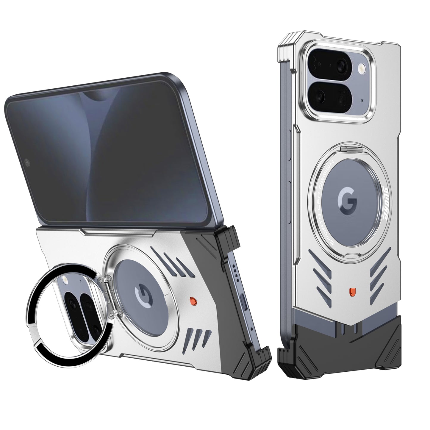 Armor King Supercar MagSafe Pivot Ring Stand Elastic Buckle Frameless Metal Case Cover