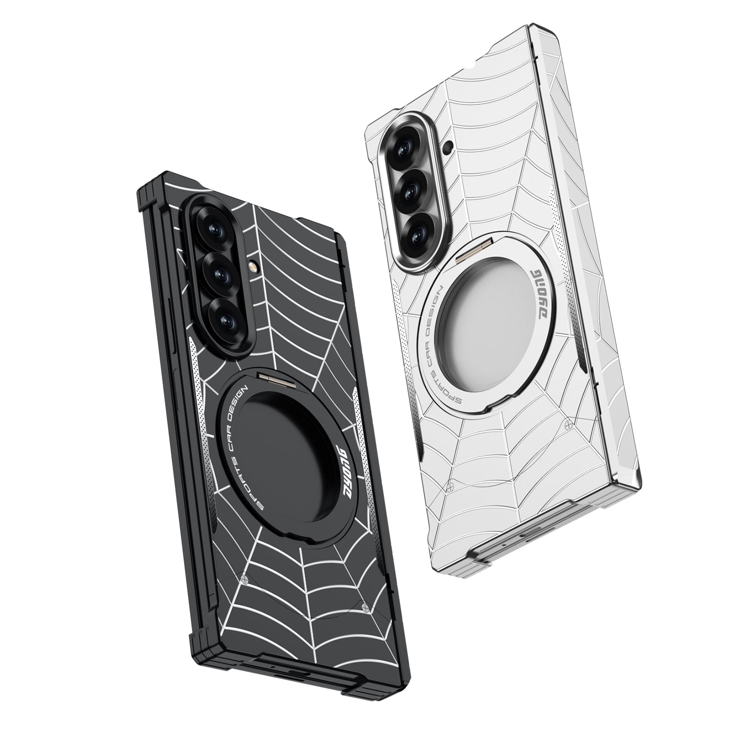 Armor King Spiderweb MagSafe Pivot Ring Stand Shockproof Frameless Metal Case Cover