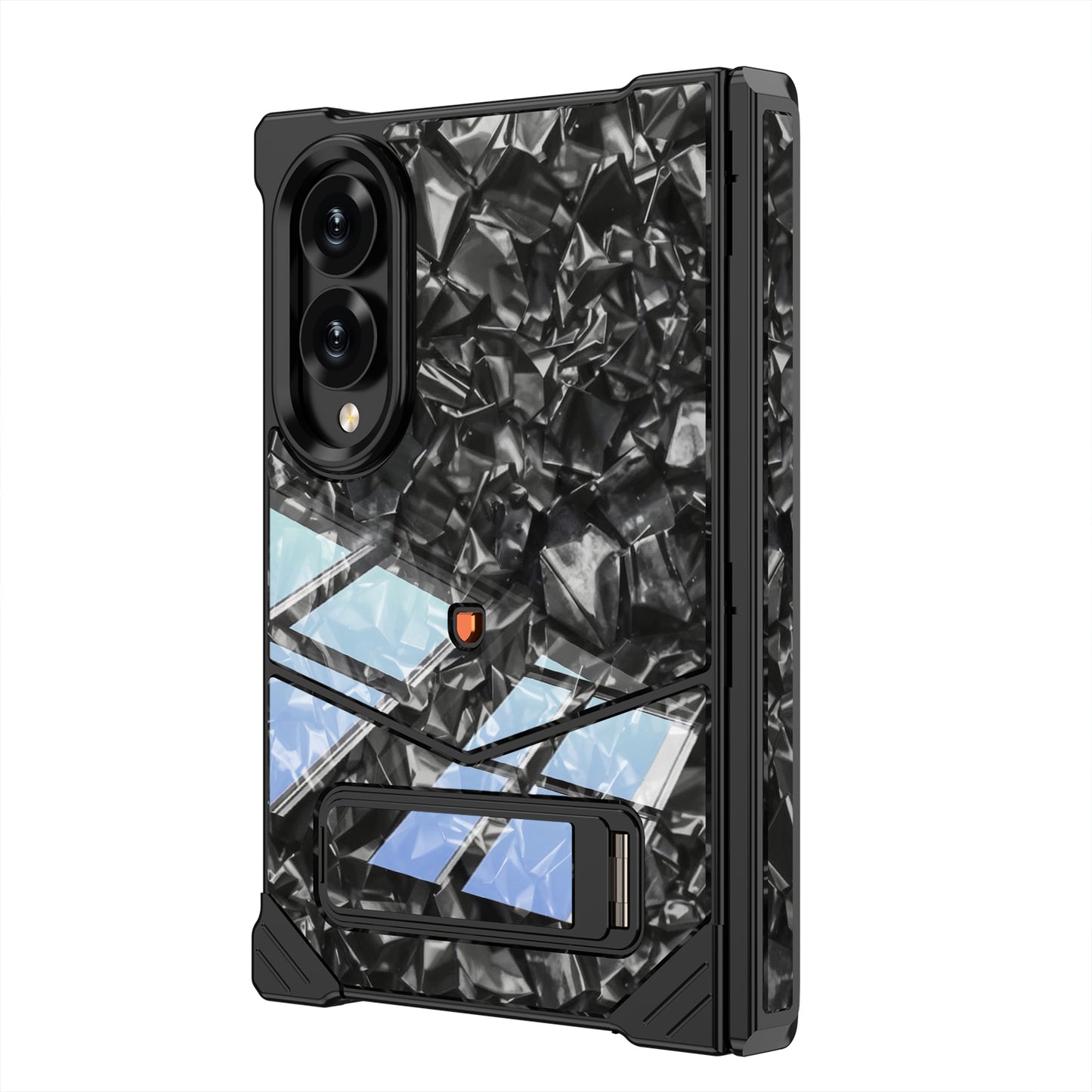 Armor King Hypercar MagSafe Pivot Ring Stand Elastic Buckle Metal+Marble Texture Back Case Cover