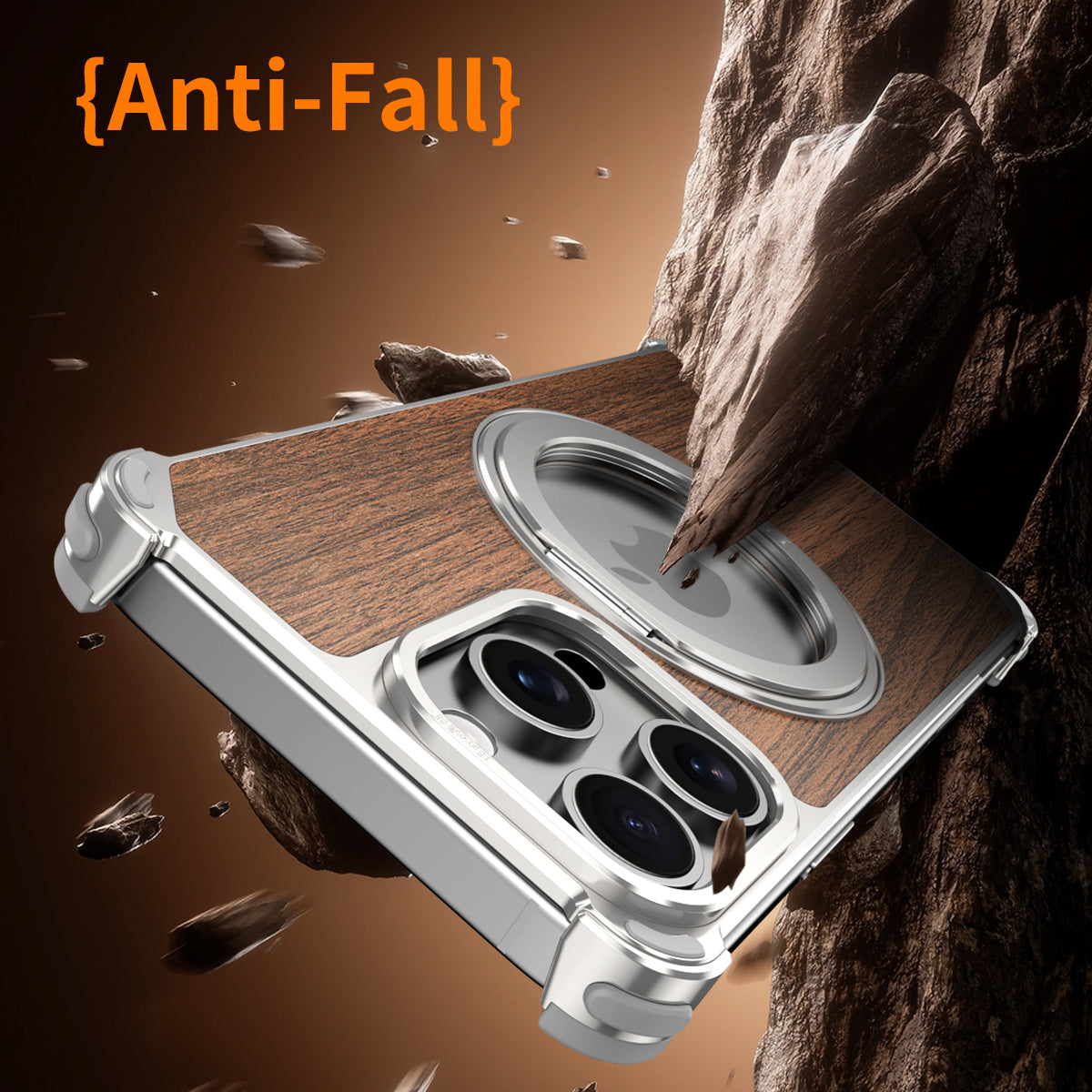 Armor King Yamu MagSafe Pivot Ring Stand Walnut Wood + Metal Case Cover