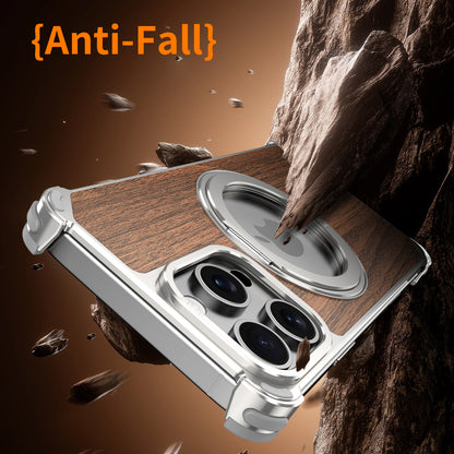 Armor King Yamu MagSafe Pivot Ring Stand Walnut Wood + Metal Case Cover