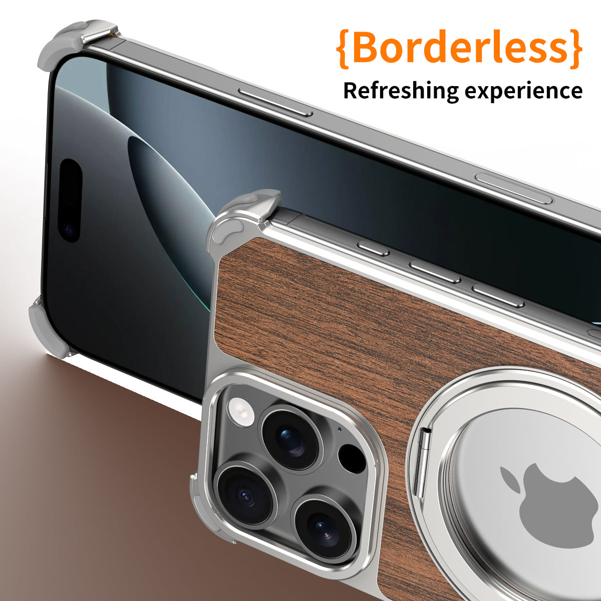 Armor King Yamu MagSafe Pivot Ring Stand Walnut Wood + Metal Case Cover