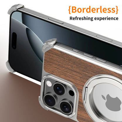 Armor King Yamu MagSafe Pivot Ring Stand Walnut Wood + Metal Case Cover