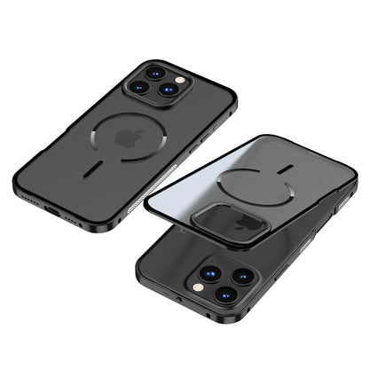 Armor King MagSafe Elastic Buckle Heat Dissipation Metal Bumper Frosted Acrylic Back Case Cover