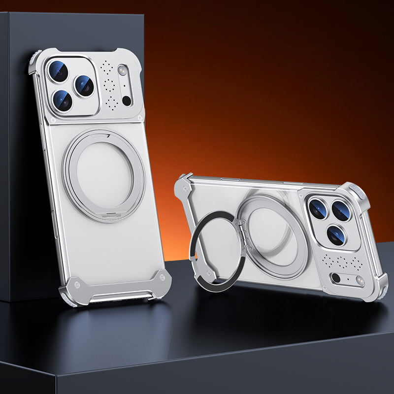 Armor King Sword Shadow MagSafe 360° Pivot Ring Stand Aromatherapy Transparent Metal Case Cover