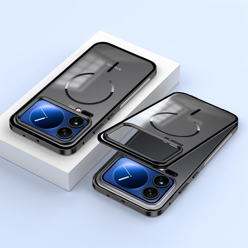 Armor King MagSafe Elastic Buckle Heat Dissipation Metal Bumper Frosted Acrylic Back Case Cover