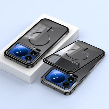 Armor King MagSafe Elastic Buckle Heat Dissipation Metal Bumper Frosted Acrylic Back Case Cover