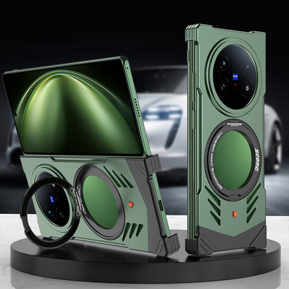 Armor King Supercar MagSafe Pivot Ring Stand Elastic Buckle Frameless Metal Case Cover