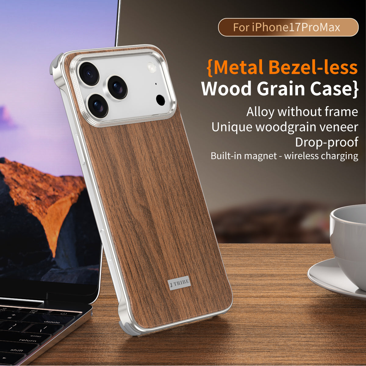 Armor King MagSafe Walnut Wood Back Bezel-less Metal Case Cover
