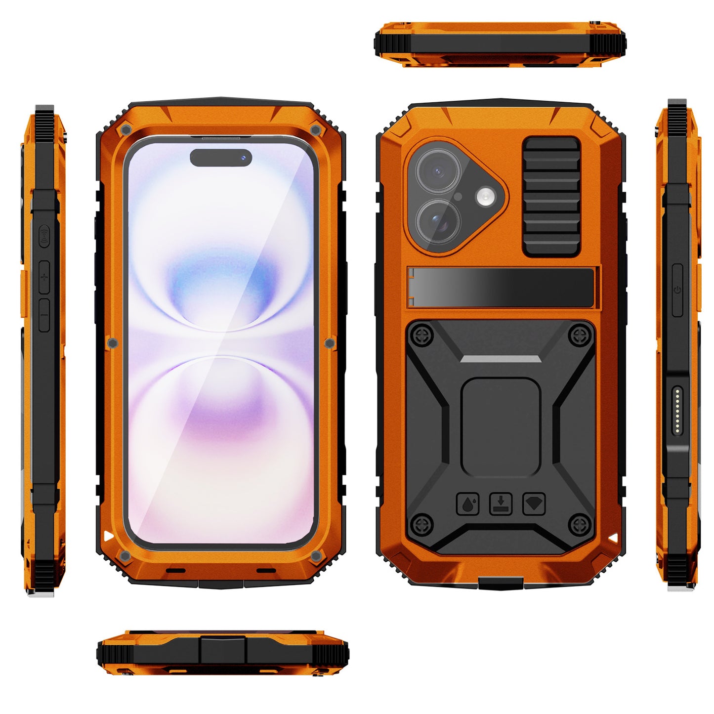 R-Just Kickstand Waterproof Aluminum Metal Outdoor Military Heavy Duty Case Cover