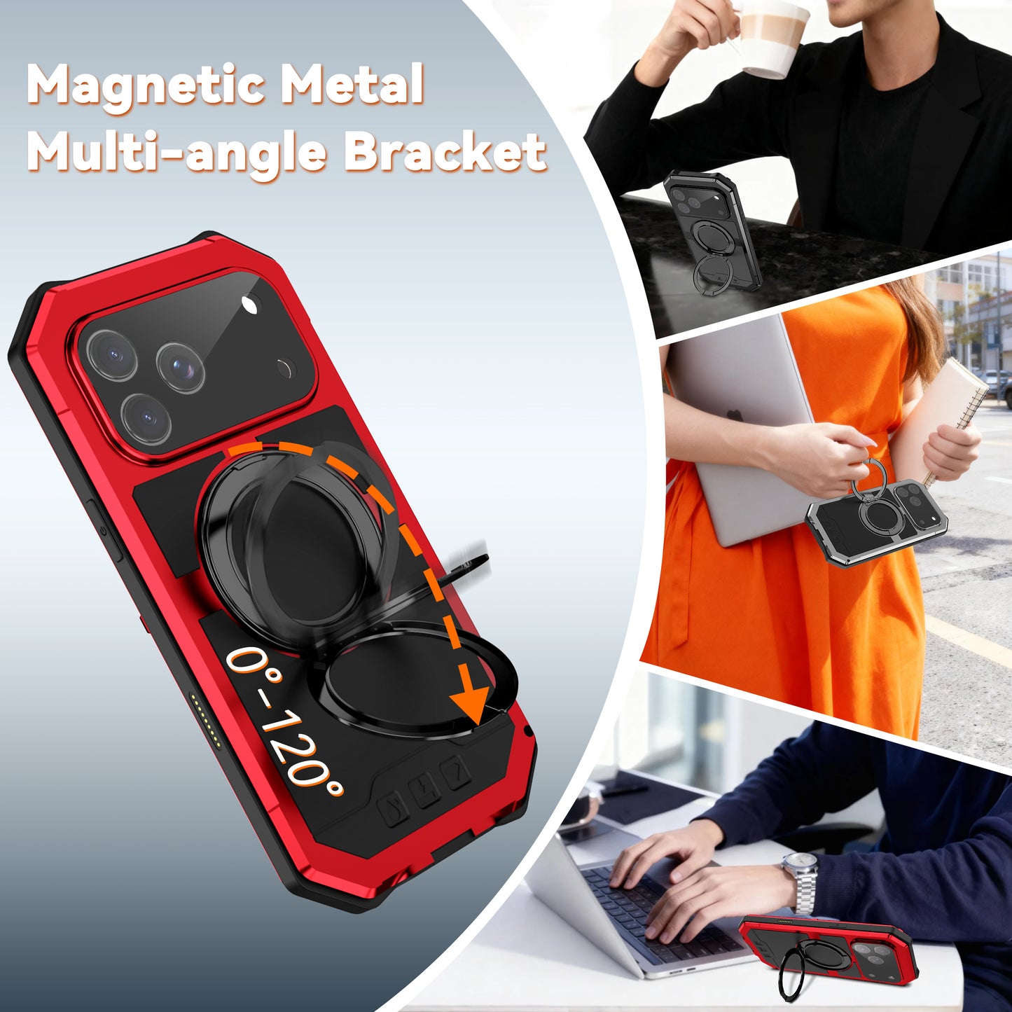 R-Just Kickstand IV MagSafe Lens Protector IP67 Metal Outdoor Military Heavy Duty Case Cover