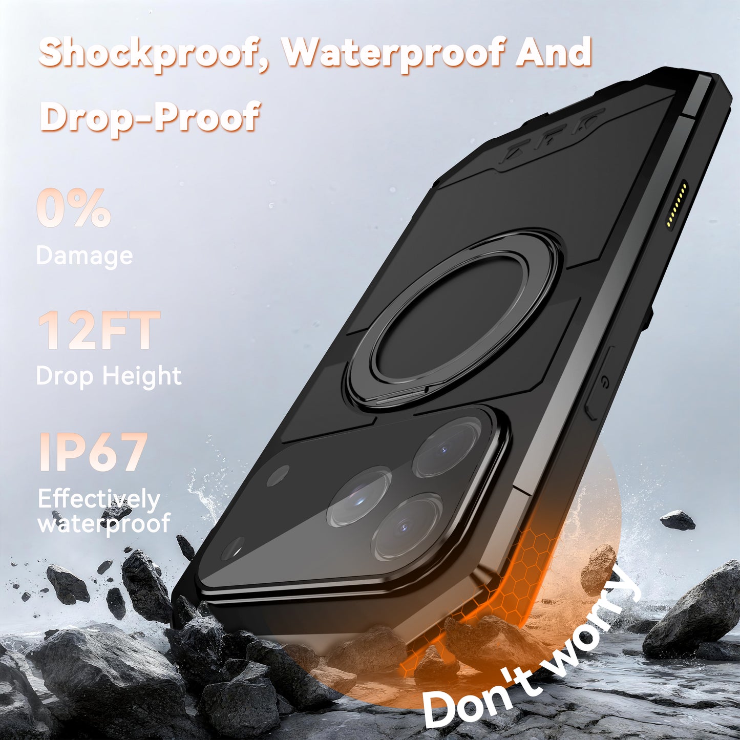 R-Just Kickstand IV MagSafe Lens Protector IP67 Metal Outdoor Military Heavy Duty Case Cover