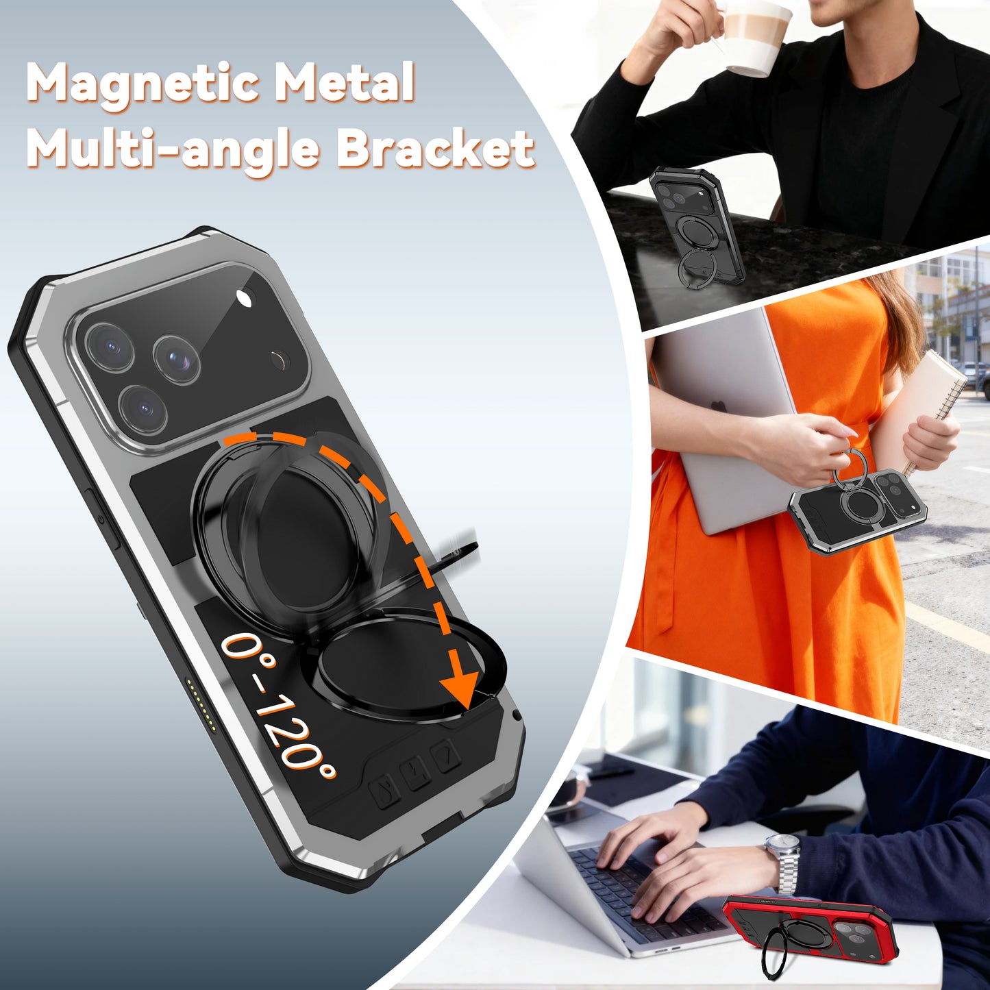 R-Just Kickstand IV MagSafe Lens Protector IP67 Metal Outdoor Military Heavy Duty Case Cover
