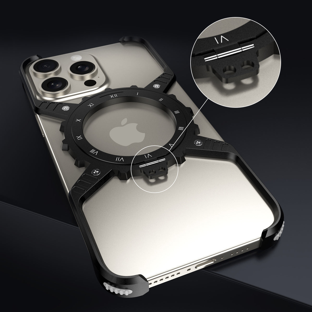 Armor King X Mechanical Gear MagSafe Pivot Ring Stand Air Cushion Luminous Metal Case Cover