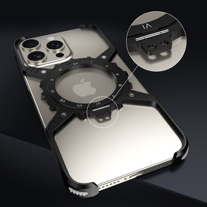 Armor King X Mechanical Gear MagSafe Pivot Ring Stand Air Cushion Luminous Metal Case Cover