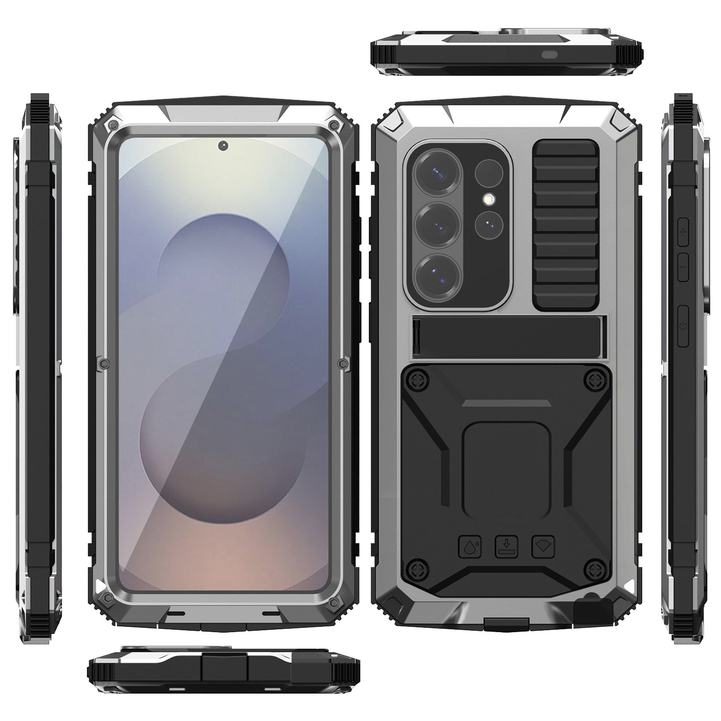 R-Just Kickstand I Waterproof Aluminum Metal Outdoor Military Heavy Duty Case Cover