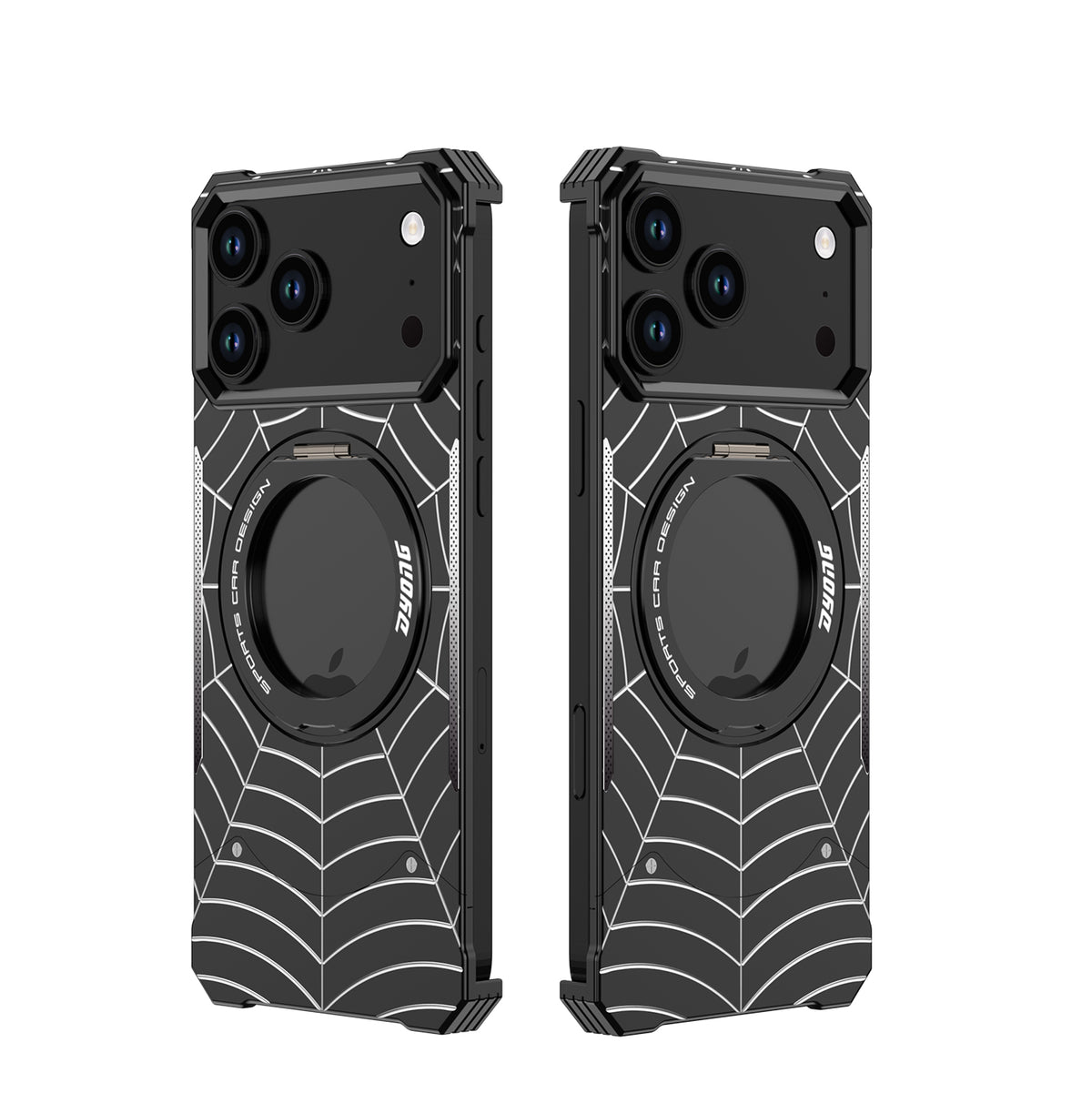 Armor King Spiderweb MagSafe Pivot Ring Stand Shockproof Frameless Metal Case Cover