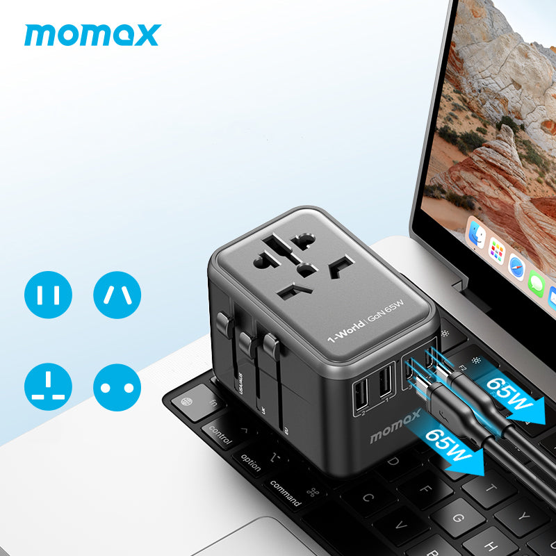 MOMAX 1-World PD 65W GaN 5-Port + AC Charger Universal Travel Adapter